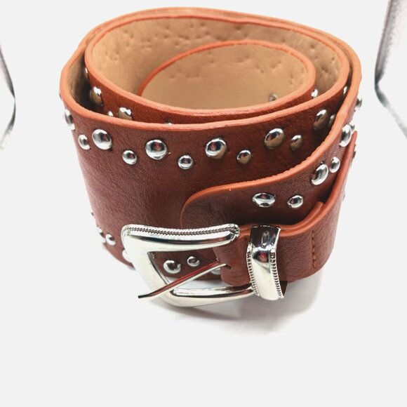 Western Womens Brown Wide Leather Studded Belt New Waist Size 27 To 33 - Picture 1 of 10